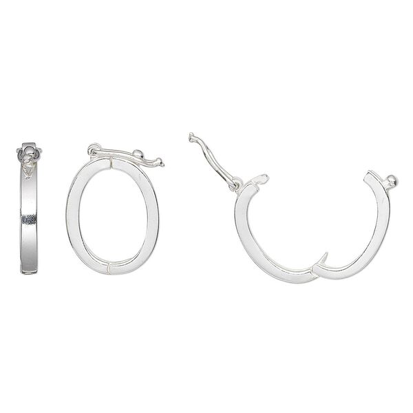 Clasp, JBB Findings, twister style with safety, sterling silver, 19.5x14mm hinged oval. Sold individually. image number 0