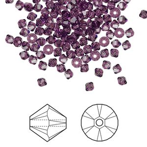 Bead 1440pk amethyst, Swarovski® 3mm XILION bicone 5328