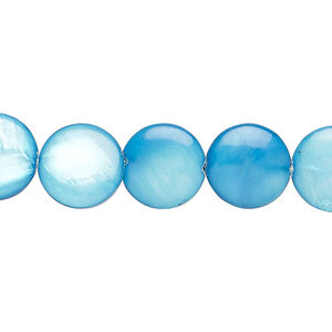 Mother-of-pearl shell 1pkg1, puffed flat round bead 13 inch dark electric blue 11-12mm