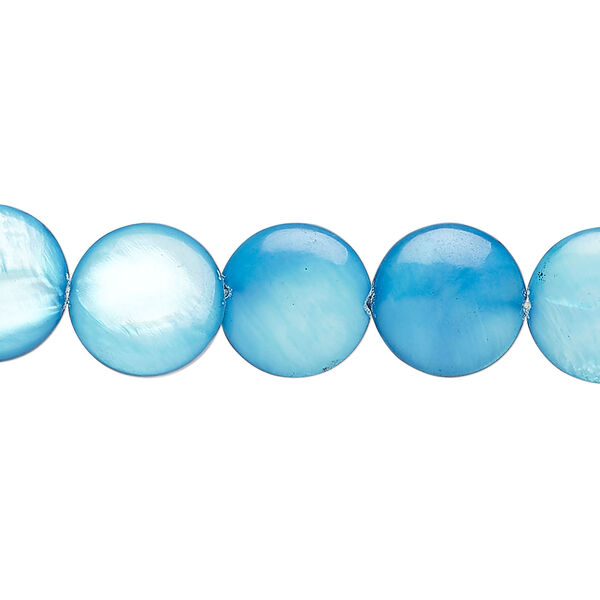 Mother-of-pearl shell 1pkg1, puffed flat round bead 13 inch dark electric blue 11-12mm image number 0