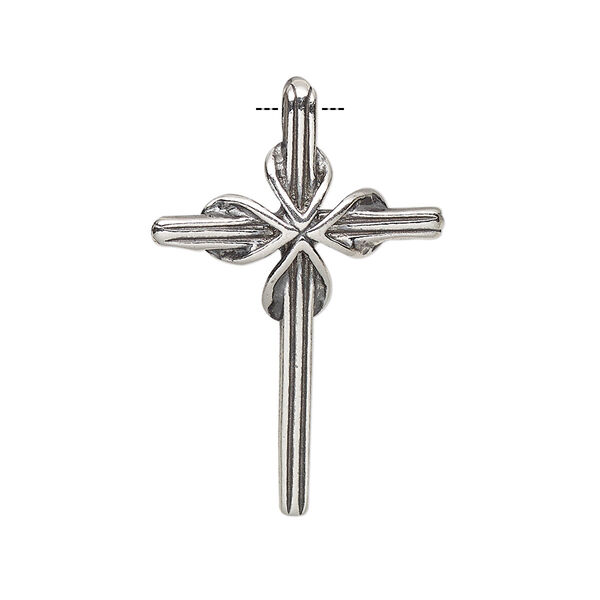 Pendant, antiqued sterling silver, 32x22mm single-sided cross with hidden bail. Sold individually. image number 0