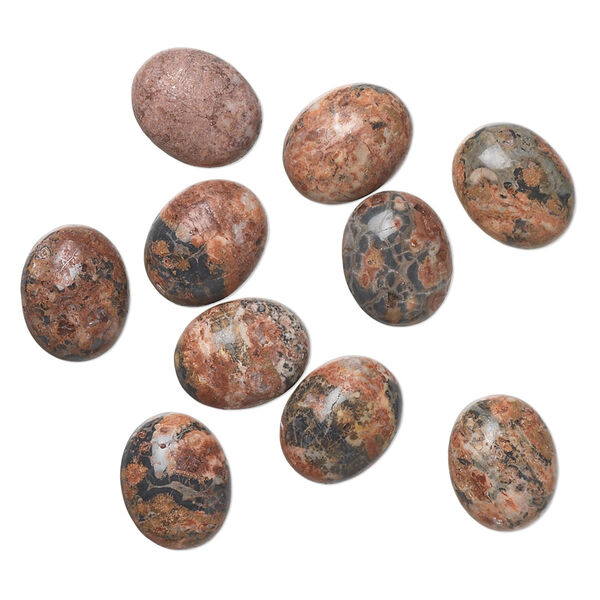 Cabochon, leopardskin jasper (natural), 10x8mm calibrated oval, B grade, Mohs hardness 6-1/2 to 7. Sold per pkg of 10. image number 0