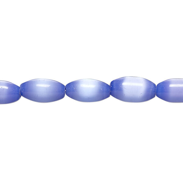 Bead, cat's eye glass (fiber optic glass), blue, 10x5mm-10x6mm barrel. Sold per 15-inch strand, approximately 35 beads. image number 0