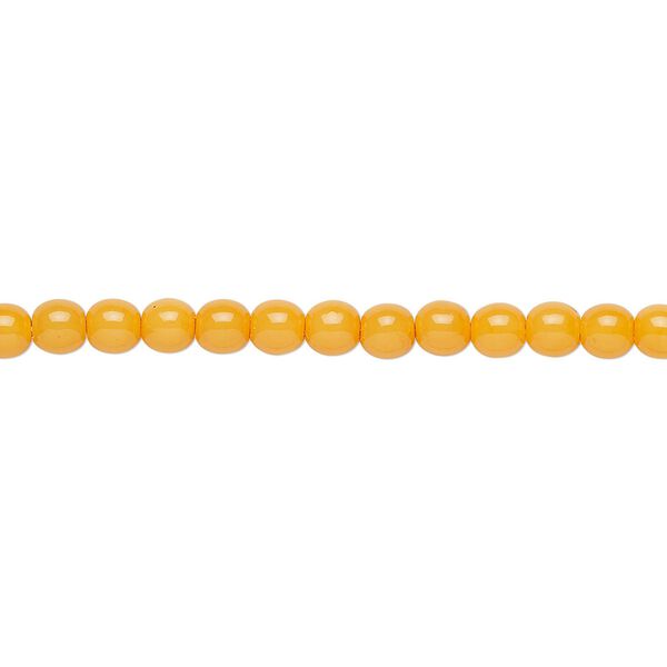 Bead, Czech dipped décor glass druk, opaque tangerine, 4mm round. Sold per 15-1/2" to 16" strand. image number 0