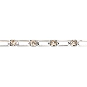Cupchain, VINTAGE Crystal™, imitation rhodium-plated brass and crystal, light peach, 3.3mm open rectangle. Sold per pkg of 1 meter.