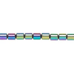 Hemalyke™ 1pkg1, rainbow titanium-coated tube bead 15.5-16 inch 5x4mm