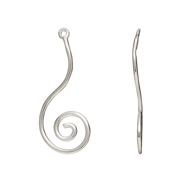 Drop, sterling silver, 26x12mm-28x13mm spiral. Sold per pkg of 2. image number 0
