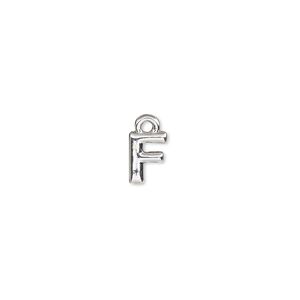 Charm, silver-finished "pewter" (zinc-based alloy), 7.5x5.5mm alphabet letter F. Sold per pkg of 2.