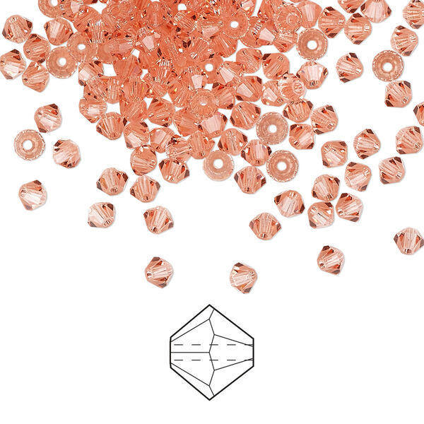 Bead 144pk rose peach, Preciosa Czech crystal 3mm bicone image number 0