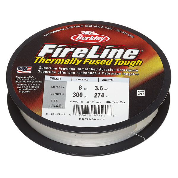 Thread, Berkley® FireLine®, high-modulus polyethylene, 8-fiber braid, crystal, 0.17mm diameter, 8-pound test. Sold per 300-yard spool. image number 0