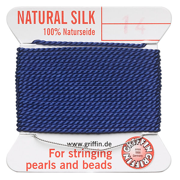 Thread, Griffin, silk, dark blue, size #14. Sold per 2-meter card (approximately 78 inches). image number 0
