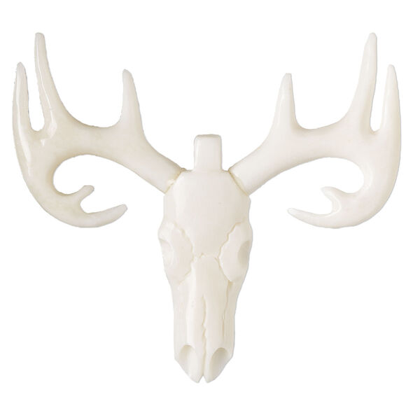 Focal, bone (bleached/assembled), 2-2/3x2-1/2" hand-carved single-sided deer skull, Mohs hardness 2-1/2. Sold Individually. image number 0