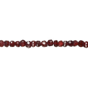 Garnet 1pkg1, hand-cut faceted uneven round bead, 13 inch 3-4mm