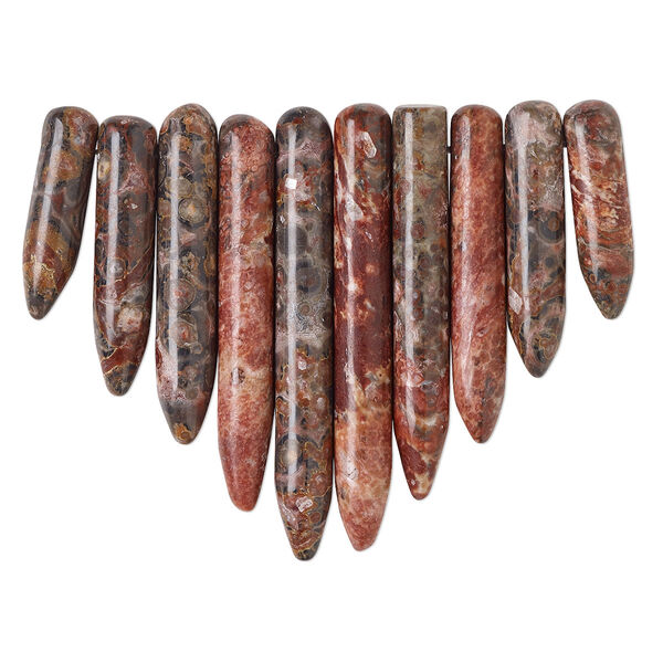Focal, leopardskin jasper (natural), 19x5mm-41x5.5mm graduated spike fan, B grade, Mohs hardness 6-1/2 to 7. Sold per 10-piece set. image number 0
