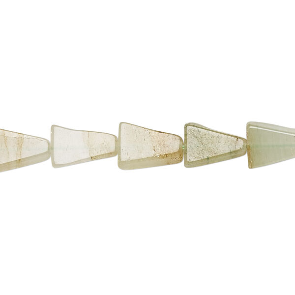 Bead, green aventurine (natural), light, 9x9x7mm-12x12x8mm hand-cut flat triangle, C- grade, Mohs hardness 7. Sold per 13-inch strand. image number 0