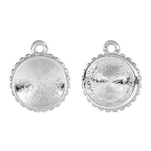 Drop, Almost Instant Jewelry®, silver-plated "pewter" (zinc-based alloy), 17.5mm single-sided round with beaded rim and 14mm rivoli setting. Sold per pkg of 2.