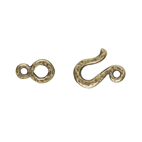 Clasp, TierraCast®, "Soulful Spirit" collection, hook-and-eye, antique brass-plated pewter (tin-based alloy), 20x11mm hammered. Sold per pkg of 10. image number 0