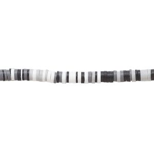 Bead, polymer clay, opaque black, grey and white, 3x1mm heishi. Sold per pkg of (2) 16-inch strands.