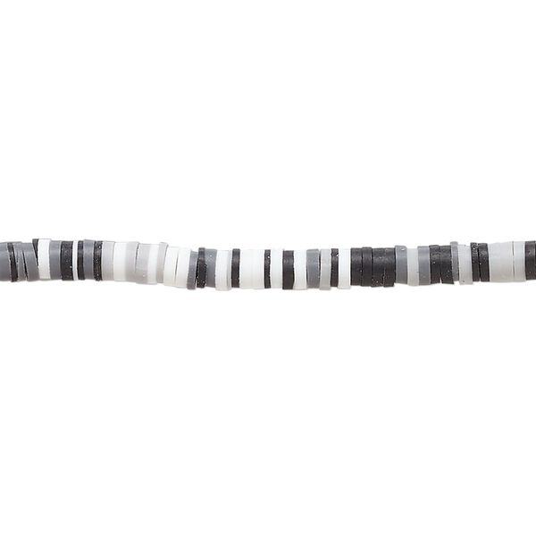 Bead, polymer clay, opaque black, grey and white, 3x1mm heishi. Sold per pkg of (2) 16-inch strands. image number 0