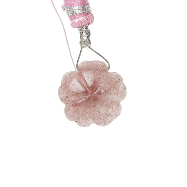 Strawberry quartz / garnet 1pkg1, top-drilled hand-cut 1sided carved flower bead natural, 16mm image number 1