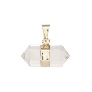 Quartz crystal / brass 1pkg1, gold-plated hand-cut faceted double point pendant natural 23x10mm-27x12mm