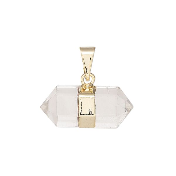 Quartz crystal / brass 1pkg1, gold-plated hand-cut faceted double point pendant natural 23x10mm-27x12mm image number 0