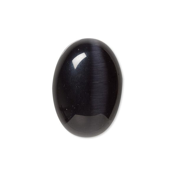 Cabochon, cat's eye glass (fiber optic glass), black, 25x18mm calibrated oval, quality grade. Sold per pkg of 4. image number 0