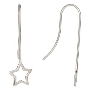 Ear wire fishhook 1pkg2 sterling silver, 40mm / star, 20 gauge 1 pair
