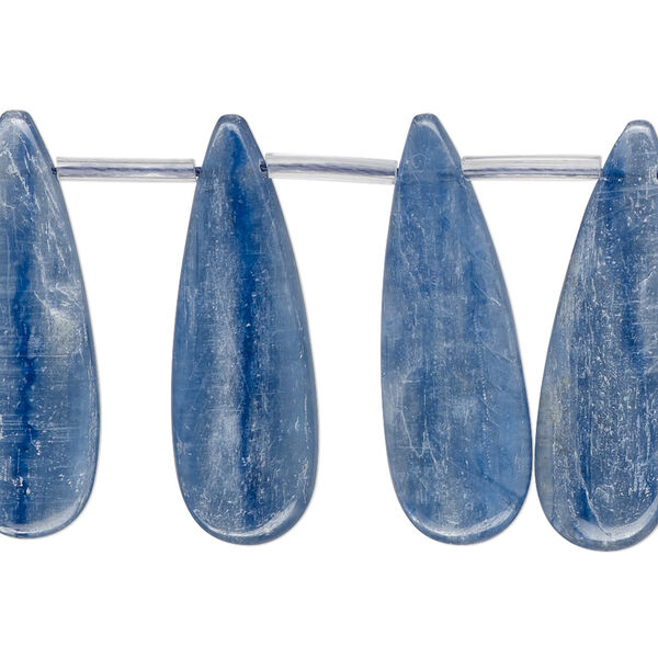 Bead, blue kyanite (natural), 28x10mm hand-cut top-drilled flat teardrop, B grade, Mohs hardness 4 to 7-1/2. Sold per 4-inch strand, approximately 8 beads. image number 0