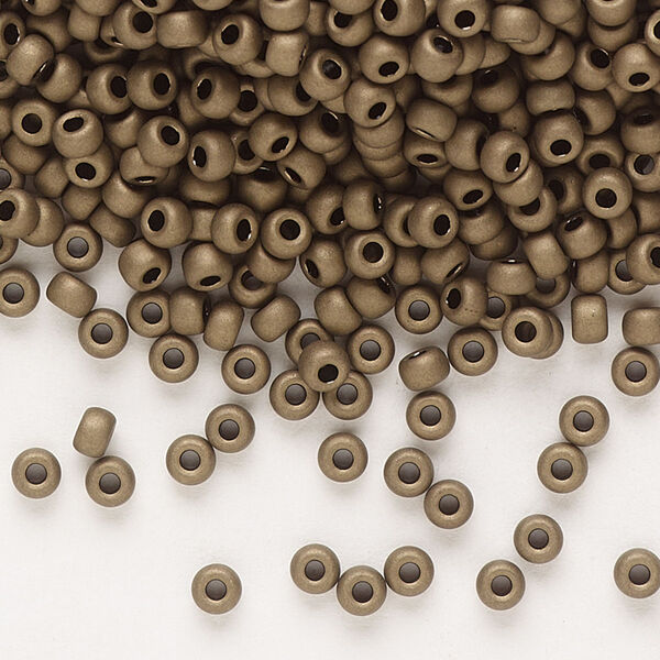 Seed bead, Miyuki, glass, pkg/50g, #8 rocaille, opaque matte metallic dark bronze, (RR-2006). image number 0