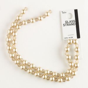 Bead mix, glass pearl and acrylic, opaque gold and translucent brown, 7-8mm round and 6x5mm faceted rondelle. Sold per 18-inch strand, approximately 80 beads.