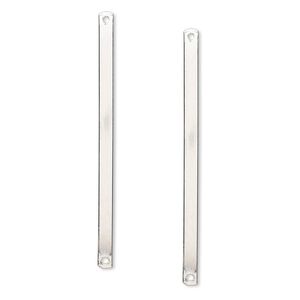 Link, sterling silver, 38x2mm smooth bar. Sold per pkg of 2.