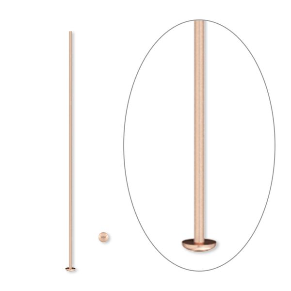 Head pin, 14Kt rose gold-filled, 1-1/2 inches, 24 gauge. Sold per pkg of 10. image number 0