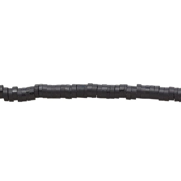Bead, polymer clay, opaque black, 3x1mm heishi. Sold per pkg of (2) 16-inch strands. image number 0