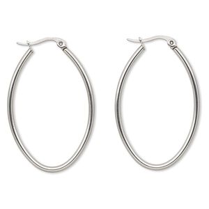 Earring, stainless steel, 44x28mm oval hoop. Sold per pair.