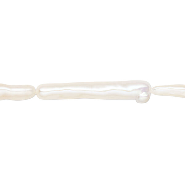 Pearl, cultured freshwater pearl (dyed), white, 12x3mm-34x5mm long-drilled stick, C grade, Mohs hardness 2-1/2 to 4. Sold per 15-1/2" to 16" strand. image number 0