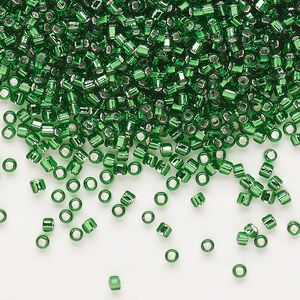 Seed bead, Dyna-Mites™, glass, pkg/40g, #11 round, transparent silver-lined emerald green, (82:SR 11/0 SR).