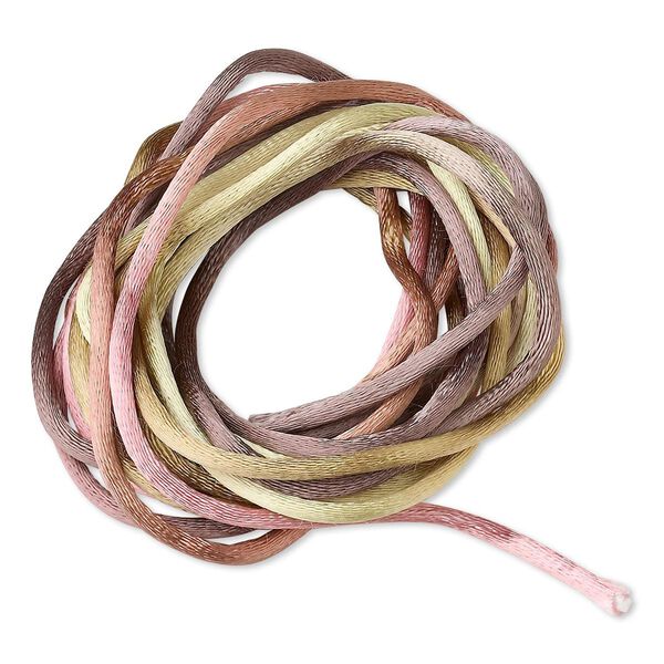 Cord, Satinique™, satin, falling leaves, 2mm regular. Sold per pkg of 10 feet. image number 0