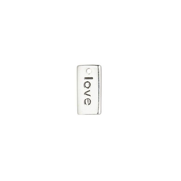Drop, sterling silver and enamel, black, 12x6mm single-sided rectangle with "love." Sold individually. image number 0