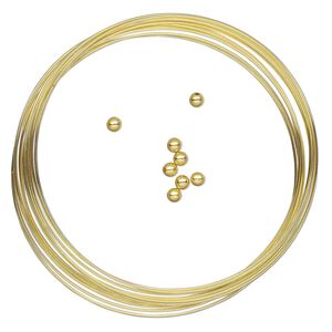 Memory wire, Beadalon®, gold-plated carbon steel, 2-1/4-inch round bracelet, 0.65mm thick with 3mm end caps. Sold per 9-piece set, approximately 12 loops.