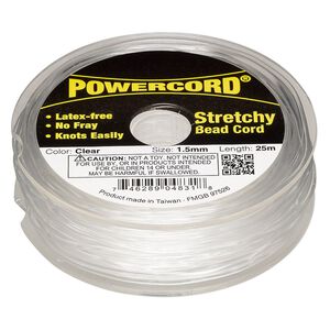 Cord, Powercord®, elastic, clear, 1.5mm, 22-pound test. Sold per 25-meter spool.