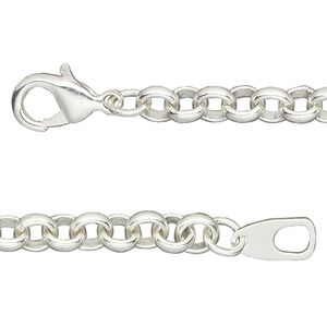 Chain, silver-plated brass, 6mm rolo, 18 inches with lobster claw clasp. Sold individually.