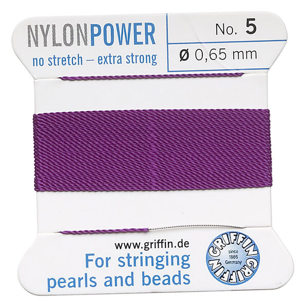 Thread, Griffin, nylon, amethyst purple, size #5. Sold per 2-meter card (approximately 78 inches). image number 0
