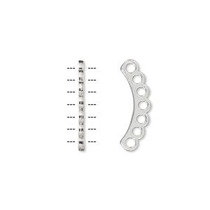 Spacer bar, silver-plated "pewter" (zinc-based alloy), 19x1mm 7-strand curved bar, fits up to 2.5mm bead. Sold per pkg of 10.