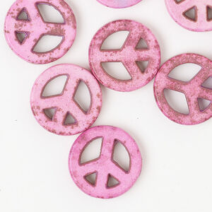 Magnesite 1pkg12, peace sign bead 15mm pink & brown