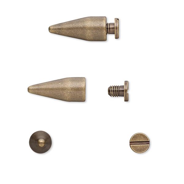 Rivet, twist-in, antique brass-plated brass, 15x6mm with 14x6mm spike and 3mm shank. Sold per pkg of (4) 2-piece sets. image number 0