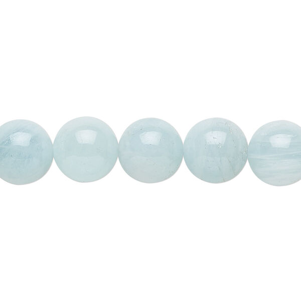 Bead, aquamarine (heated), 10mm round, C grade, Mohs hardness 7-1/2 to 8. Sold per 15-1/2" to 16" strand. image number 0