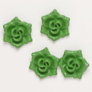 Charm, "pewter" (zinc-based alloy) and enamel, green, 18x16mm flower with hidden loop. Sold per pkg of 4.