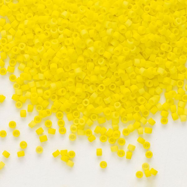Seed bead, Delica®, glass, pkg/7.5g, #11 round, opaque matte yellow (DB-0751). image number 0