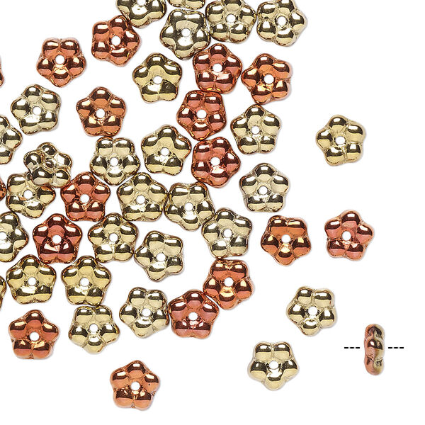 Bead, Preciosa, Czech pressed glass, opaque California gold rush, 5x2mm forget-me-not flower. Sold per pkg of 50. image number 0